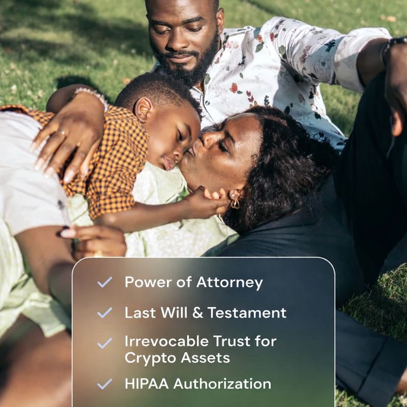 A checklist of items that are included in crypto trust fund plans, such as: Power of Attorney, Last Will & Testament, Irrevocable Trust for Crypto Assets, and HIPAA Authorization.